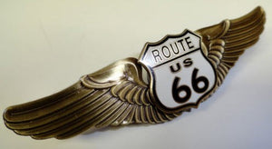 U.S. ROUTE 66 BRONZE HIGHWAY PILOT WINGS HARD FIRED ENAMEL